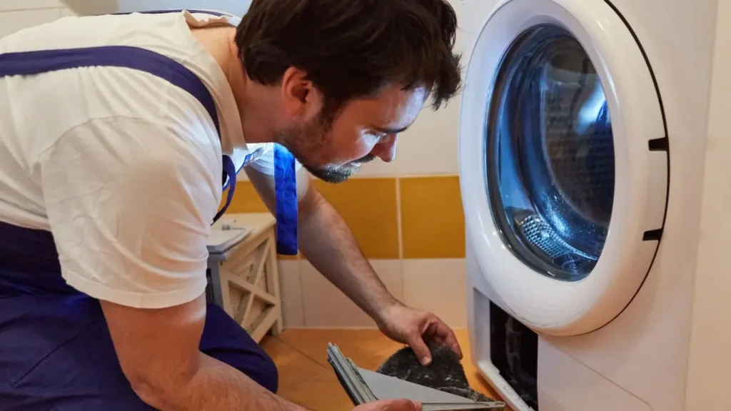 Technician fixing the washer